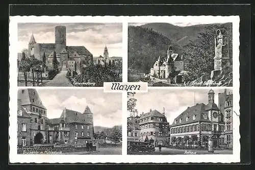 AK Mayen, Schloss Bürresheim, Genovevaburg, Brückentor mit Mühlenturm