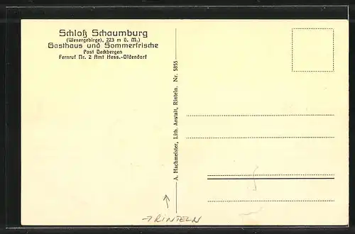 AK Rinteln, Gasthaus Schloss Schaumburg, Kaminsaal