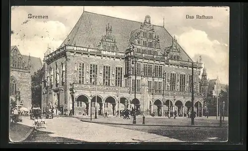 AK Bremen, Rathaus und Passanten