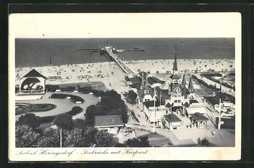 AK Heringsdorf, Seebrücke mit Kurpark von oben