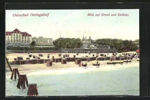 AK Heringsdorf, Blick auf Strand und Kurhaus