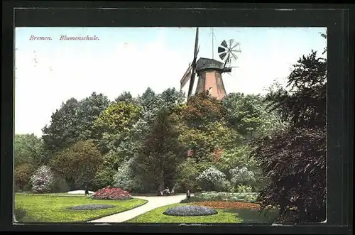 AK Bremen, Blumenschule und Mühle am Wall