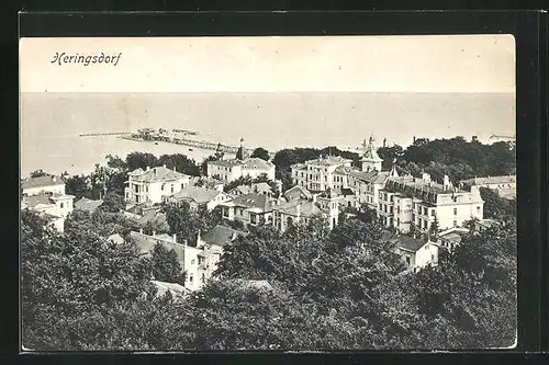 AK Heringsdorf, Ortsansicht mit Blick auf die Ostsee