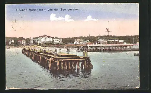 AK Heringsdorf, Steg und Promenade von der See gesehen