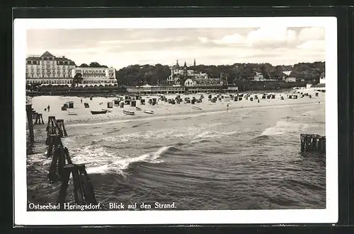 AK Heringsdorf, Blick auf den Strand mit Strandkörben