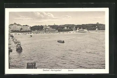 AK Heringsdorf, Uferpartie und Strand von der Seeseite aus