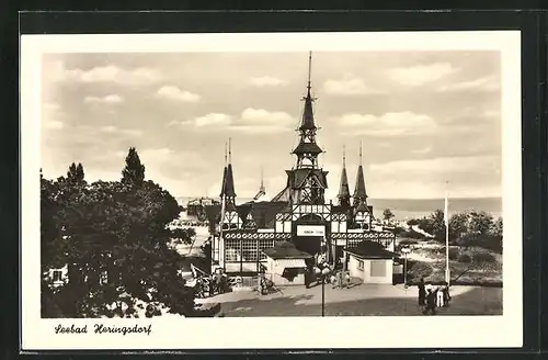 AK Heringsdorf, Strandpromenade mit Seebrücke