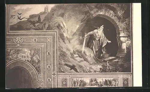 AK Goslar, Kaiserhaus, Wislicenus: nach dem Gemälde Barbarossas Erwachen