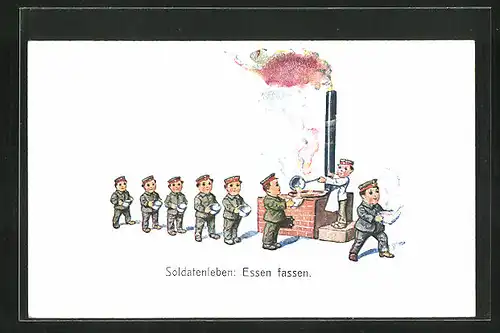 Künstler-AK Ad. Hoffmann unsign.: Soldatenleben: Essen fassen