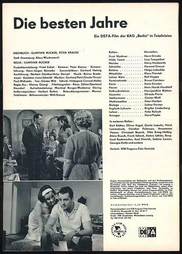 Filmprogramm PFP Nr. 88 /65, Die besten Jahre, Horst Drinda, Lissy Tempelhof, Harry Hindemith, Regie: Günther Rücker