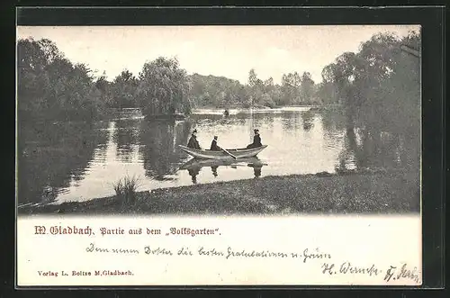 AK Mönchengladbach, Volksgarten mit Ruderern