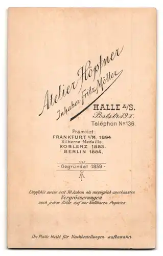 Fotografie Fritz Müller, Halle a / S., Poststrasse 19, Portrait eleganter Herr mit Oberlippenbart