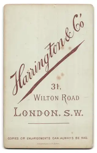 Fotografie Harrington & Co., London, 31 Wilton Road, Portrait Hausfrau mit Schmuck, Brosche & Ohrringe