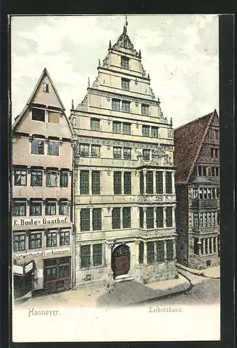 AK Hannover, Leibnizhaus mit Gasthaus von E. Bode