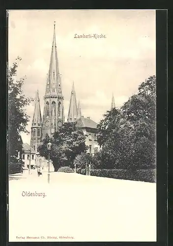 AK Oldenburg, Strassenpartie mit Lamberti-Kirche