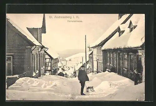 AK St. Andreasberg / Harz, Herrenstrasse im Winter