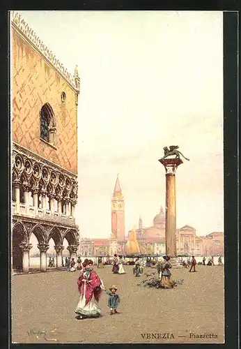 Künstler-AK Venezia, Piazzetta, Ortspartie