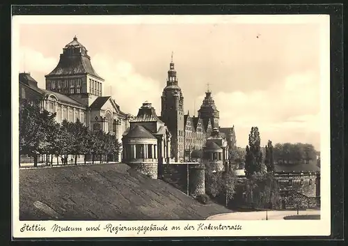 AK Stettin, Museum und Regierungsgebäude an der Hakenterrasse