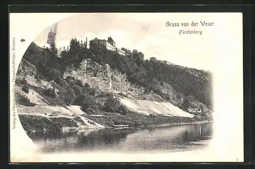 AK Fürstenberg / Weser, Ortspartie mit Schloss