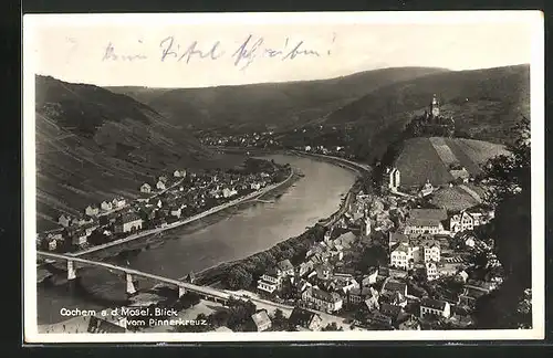 AK Cochem a. d. Mosel, Blick vom Pinnerkreuz auf Fluss und Ort