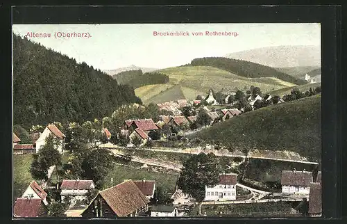 AK Altenau /Oberharz, Blick vom Rothenberg auf Ort und Brocken