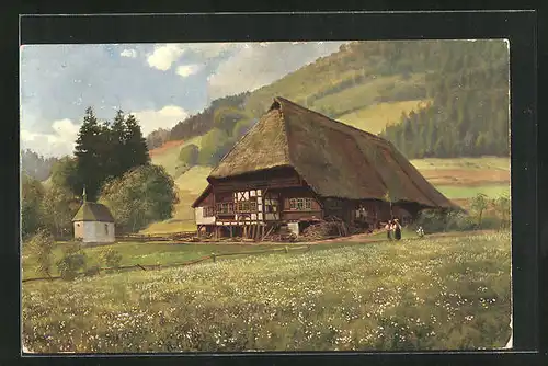 Künstler-AK Heinrich Hoffmann: Schwarzwaldhaus mit Kapellchen