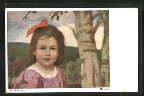 Künstler-AK Ludwig von Zumbusch: Marianna, Kleines Mädchen mit roter Schleife im Haar