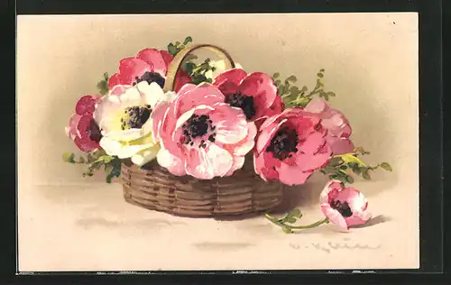 Künstler-AK Catharina Klein: Mohnblumen im Korb