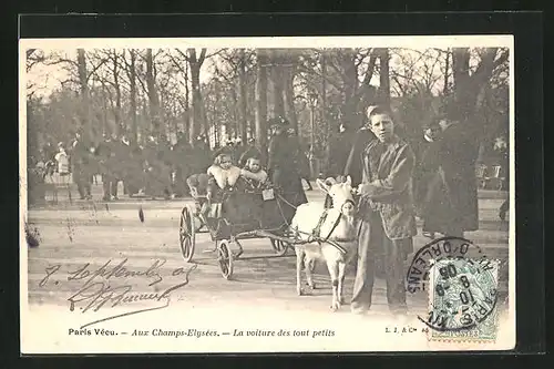AK Paris, Aux Champs-Elysées, La voiture des tout petits, Kinder mit Ziegengespann