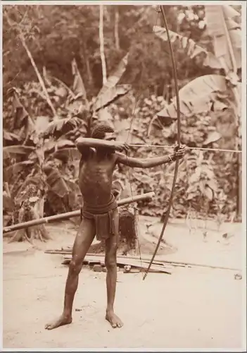 Fotografie Dr. Gregor Krause, Expedition Bali, Eingeborener Jäger, Indonesier mit Langbogen, Grossformat 39 x 29cm