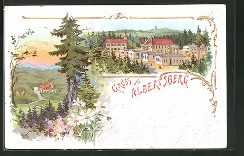 Lithographie Albertsberg, Teilansichten der Ortschaft