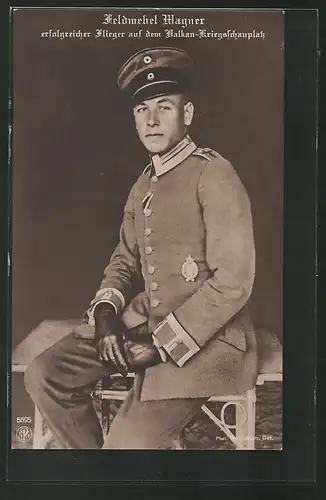 AK Feldleutnant Wagner in Uniform, erfolgreicher Flieger auf dem Balkan-Kriegsschauplatz