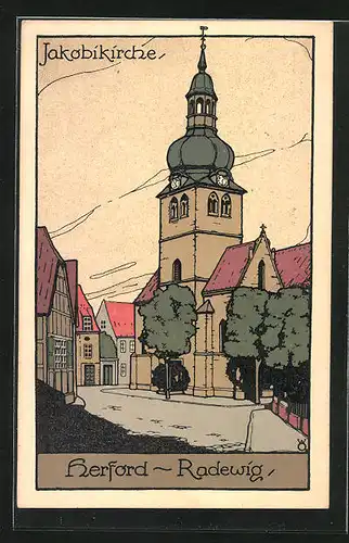 Steindruck-AK Herford, Jacobikirche