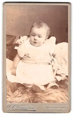 Fotografie W. C. Compton, London, Old Kent Road, Portrait niedliches Baby im weissen Kleid