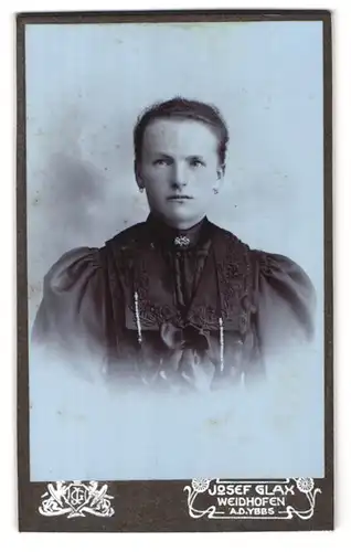 Fotografie Josef Glax, Waidhofen a. d. Ybbs, Graben 22, Portrait bildschöne junge Frau mit Brosche am gerüschten Kleid