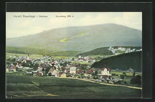 AK Braunlage /Harz, Gesamtansicht mit Wurmberg