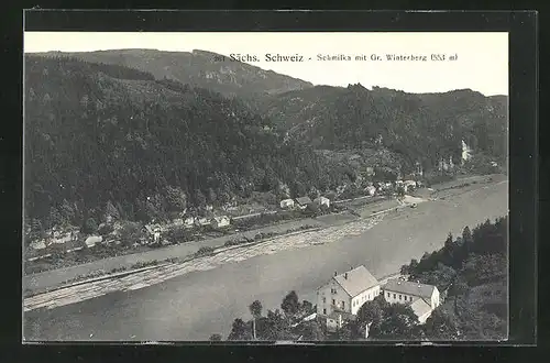 AK Schmilka /Sächs. Schweiz, Ortsansicht mit dem Gr. Winterberg