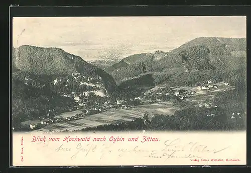 AK Zittau, Blick vom Hochwald auf die Stadt sowie Oybin