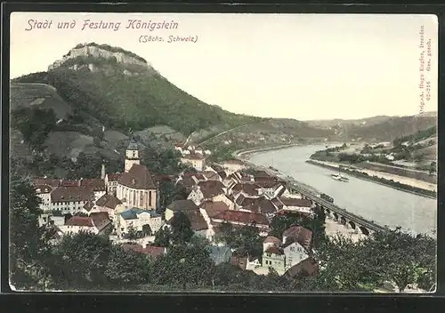 AK Königstein, Ansicht von Stadt und Festung Königstein
