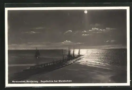 AK Norderney, Segelbuhne bei Mondschein