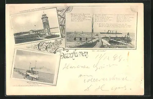 AK Cuxhaven, Leuchtturm mit Seepavillon, Dampfer Prinzessin Heinricfh, Die alte Liebe