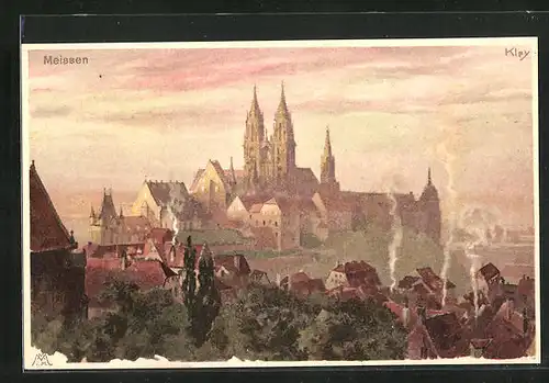 Künstler-AK Heinrich Kley: Meissen, Teilansicht mit Kirche