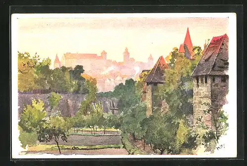 Künstler-AK Heinrich Kley: Nürnberg, Blick vom Spittlertorgraben