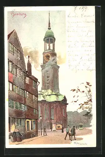 Künstler-AK Heinrich Kley: Hamburg, Strassenpartie mit Kirche