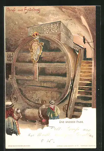 Künstler-AK Heinrich Kley: Heidelberg, Das grosse Fass