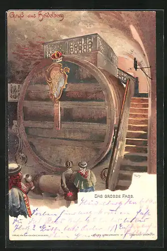 Künstler-AK Heinrich Kley: Heidelberg, Das grosse Fass