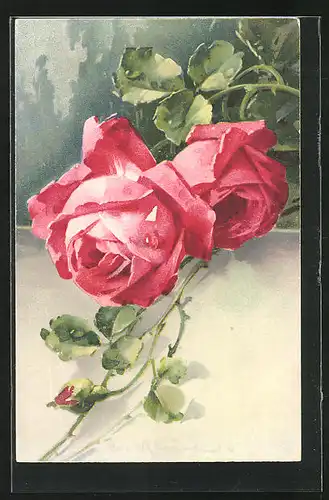 Künstler-AK Catharina Klein: rote Rosen