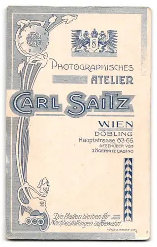 Fotografie Carl Saitz, Döbling, Hauptstr. 63-65, Portrait stattlicher Herr mit Schnurrbart im Jackett