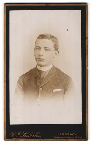 Fotografie D. F. Lübeck, Ansbach, Göckerlesgässchen 363, Portrait niedlicher Bube im Nadelstreifenjackett