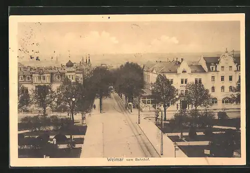 AK Weimar, Ortsansicht vom Bahnhof aus